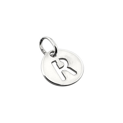 8mm Alphabet Disc Charm Sterling Silver Letter R