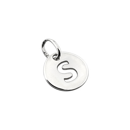 8mm Alphabet Disc Charm Sterling Silver Letter S