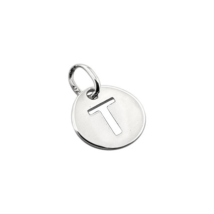 8mm Alphabet Disc Charm Sterling Silver Letter T