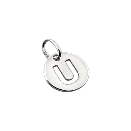 8mm Alphabet Disc Charm Sterling Silver Letter U