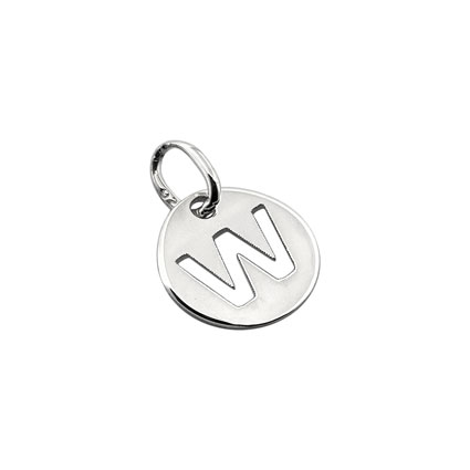 8mm Alphabet Disc Charm Sterling Silver Letter W