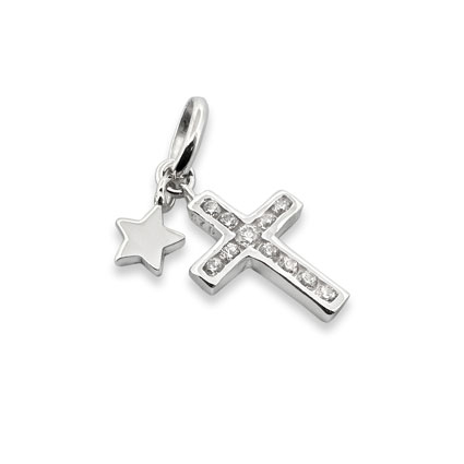 13mm CZ Cross w/Star Charm Sterling Silver