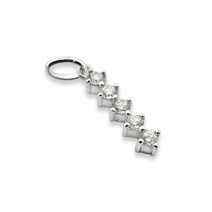 17mm 5 CZ Stone Bar Charm Sterling Silver