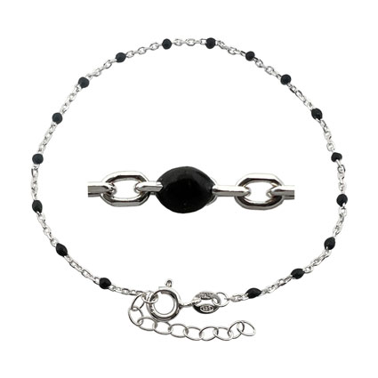 7+1"DC Cable Bracelet w/Black Enamel Sterling Silver