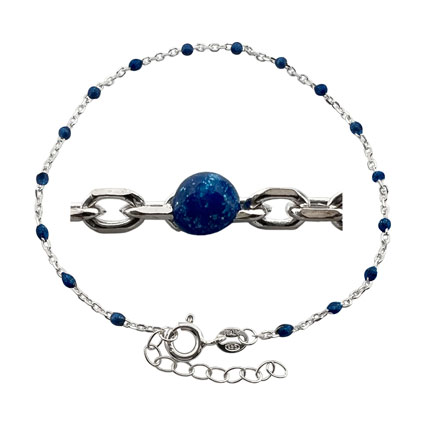 7+1"DC Cable Bracelet w/Blue Enamel Sterling Silver