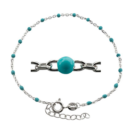 7+1"DC Cable Bracelet w/Turquoise Enamel Sterling Silver