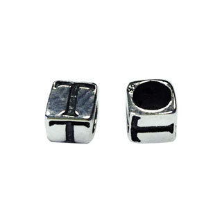 5mm Alphabet Cube Beads Sterling Silver Letter T