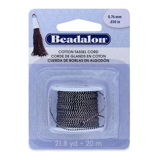 Cotton Tassel Cord: Metallic Silver on Black - 20m
