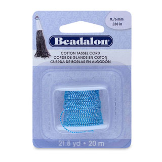 Cotton Tassel Cord: Metallic Silver on Blue - 20m