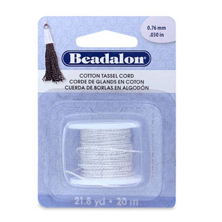 Cotton Tassel Cord: Metallic Silver on White - 20m
