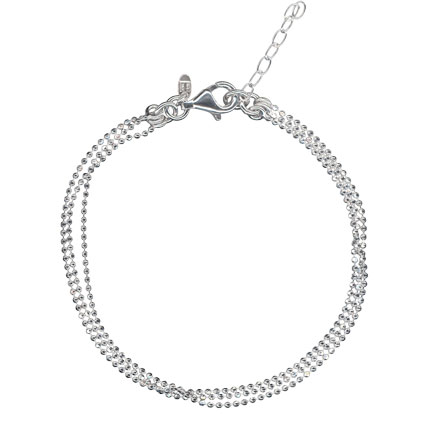 3 Row 1.2mm DC Bead Bracelet St Silver w/Rhodium Plate