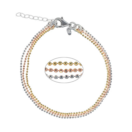 3 Row 1.2mm DC Bead Bracelet St Silver w/multi plating