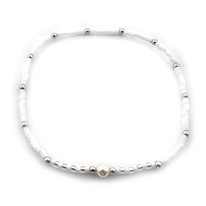 White Miyuki Bead Bracelet w/925 Silver & Freshwater Pearl