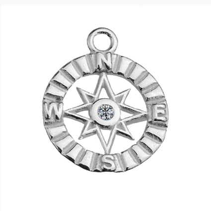 12.5mm Wind Rose Charm w/Preciosa Crystal Sterling Silver