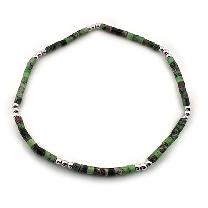 Zoisite w/Ruby 2.5mm Gemstone Bead Bracelet w/925 Silver