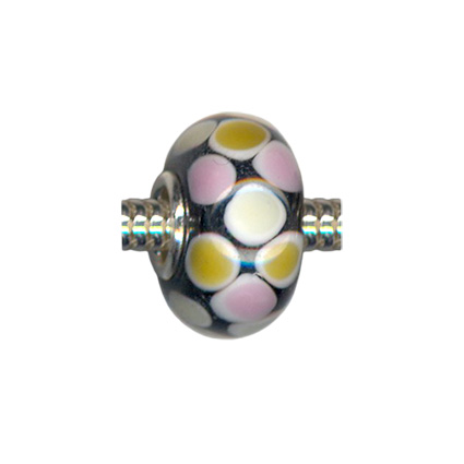 STS Core Glass Charm Bead: Black w/Gold & Pink dots